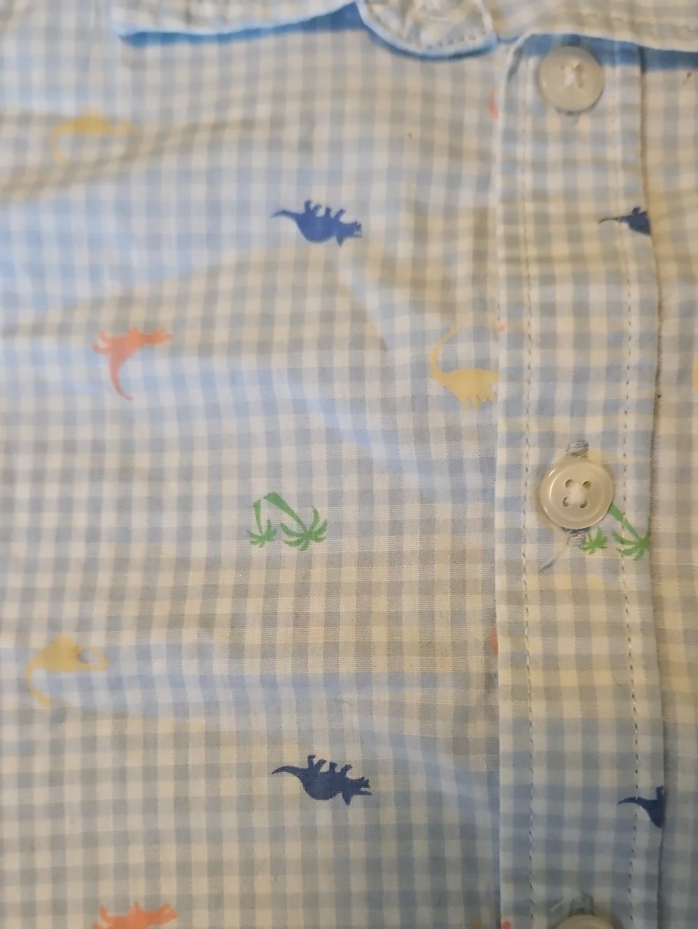 Baby GAP Light Blue Gingham Short-Sleeve Button-Down with Multicolor Dino Print